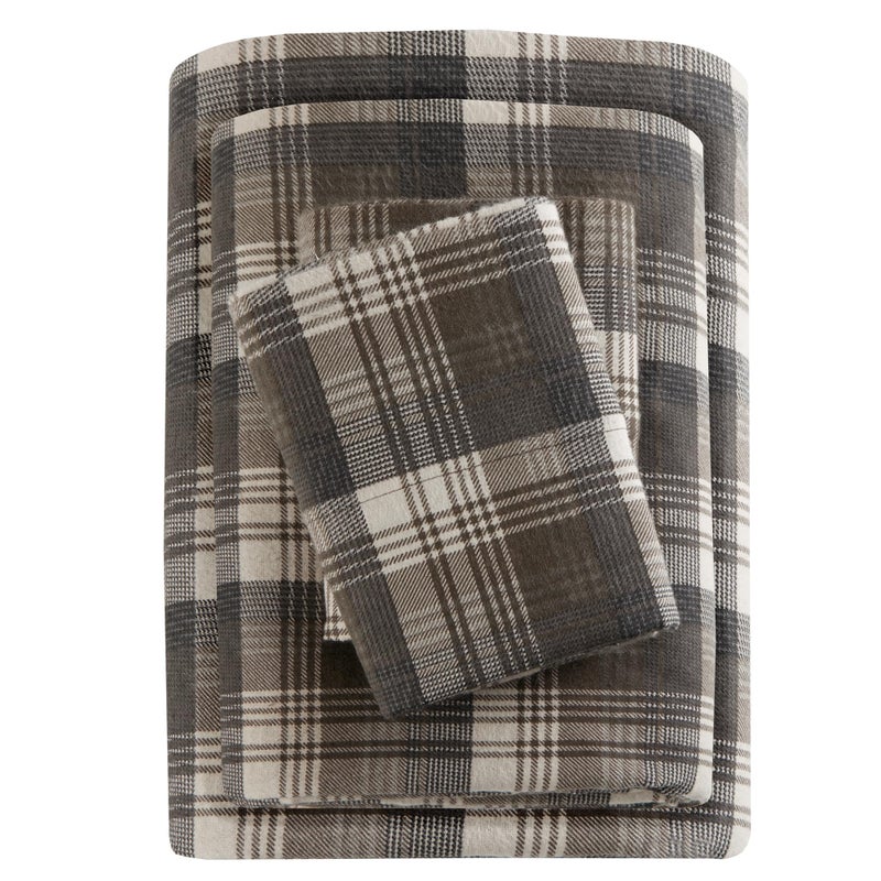 Woolrich John Rich & Bros. Woolrich Cotton Sheet Set Cottage Charms Print, 100% Cotton Flannel Sheets Warm & Fuzzy Bedding Set Cal King Size Sheets, Fitted Pocket Fits Up to 14" Mattress, Cal King Brown Plaid, 4 Piece - Image 1